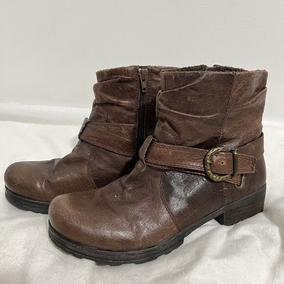 Baretraps Ankle Booties Size 10M Brown Buckle Western Fur Lined Cowgirl Leather - Picture 1 of 9